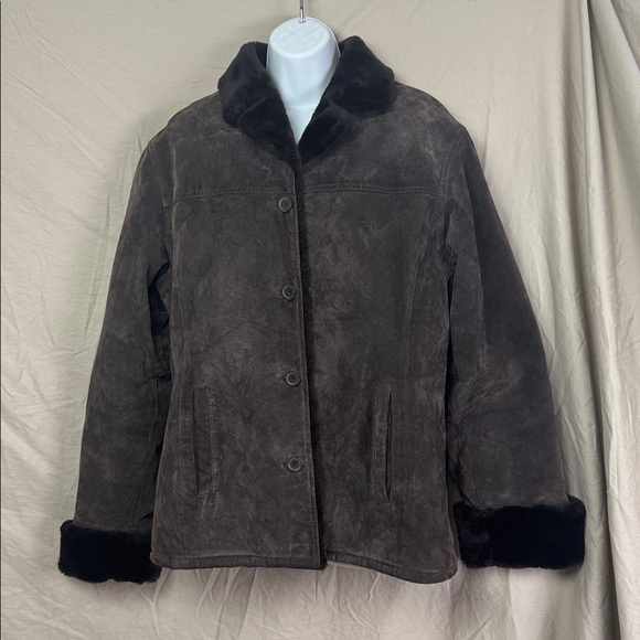 Adler Collection Jackets & Blazers - Adler collection suede leather jacket with faux fur trim size large